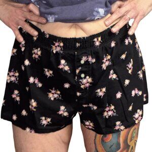 Sz.M*PINK Victoria's Secret*Black Floral-Print Sleep Boxer Shorts